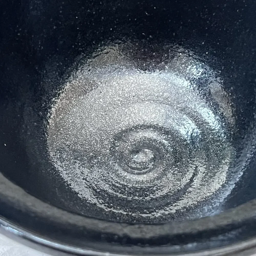 Handmade Black Ceramic Serving Bowl With Reactive Glaze & Green Lizard On Rim